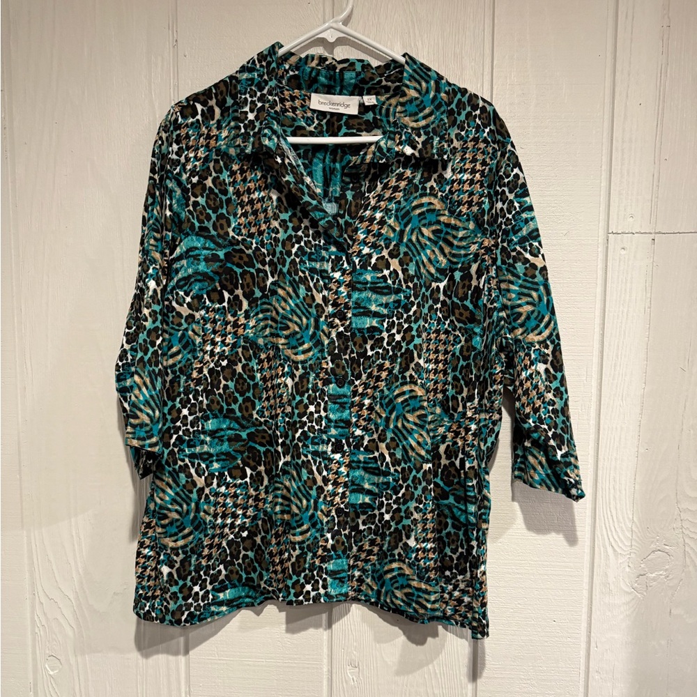 Breckenridge Teal and Brown Patterned Button Down Shirt